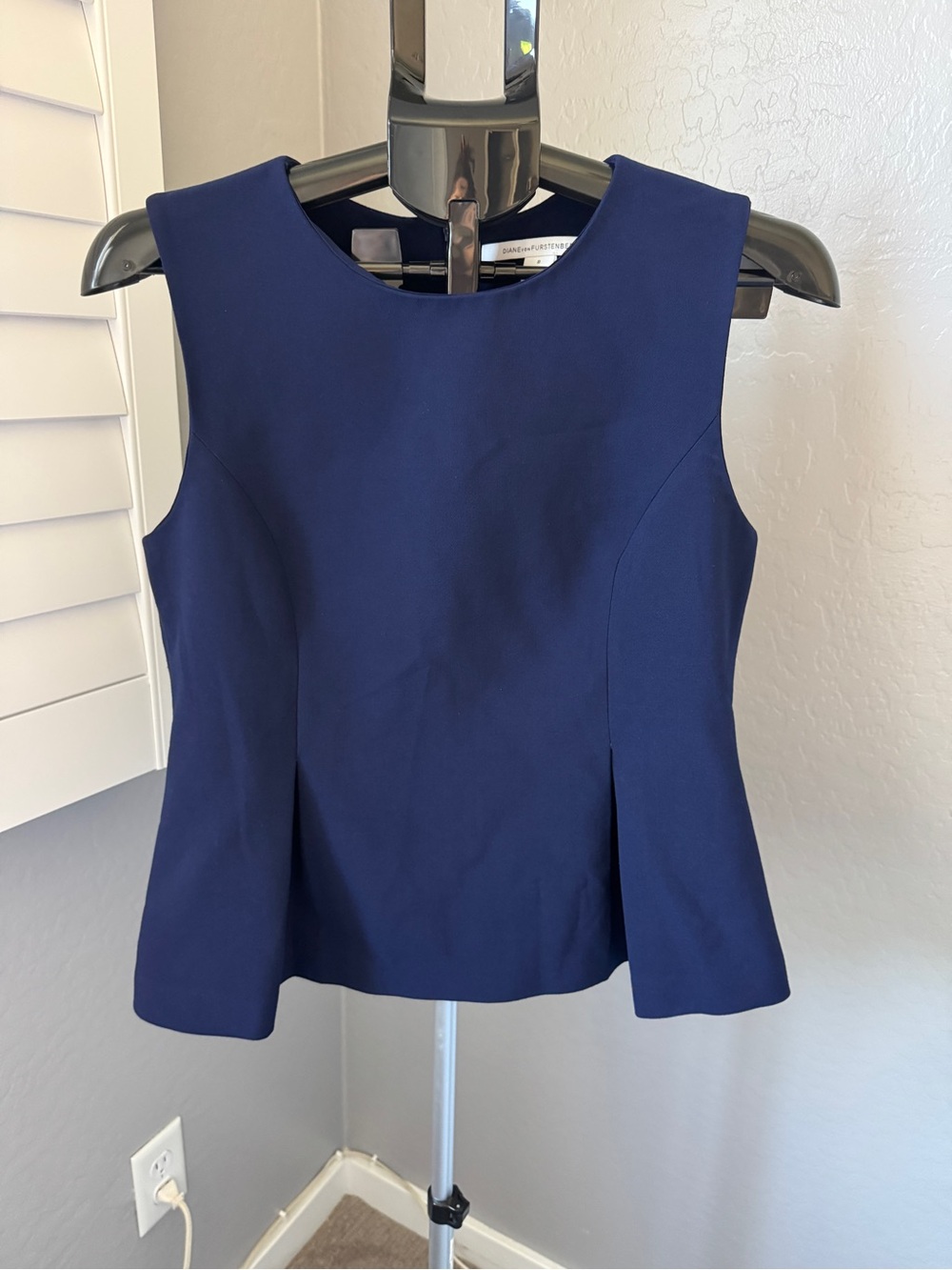 Diane Von Furstenberg Navy Sleeveless Peplum Top